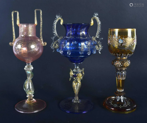 TWO VENETIAN GLASSES together with a Lobmeyr type