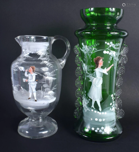AN ANTIQUE MARY GREGORY STYLE VASE together with