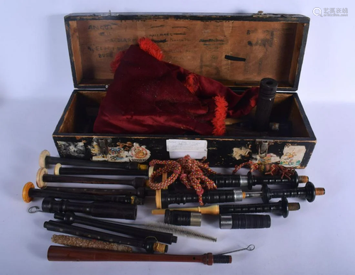 A CASED SET OF VINTAGE SCOTTISH BAGPIPES within fitted