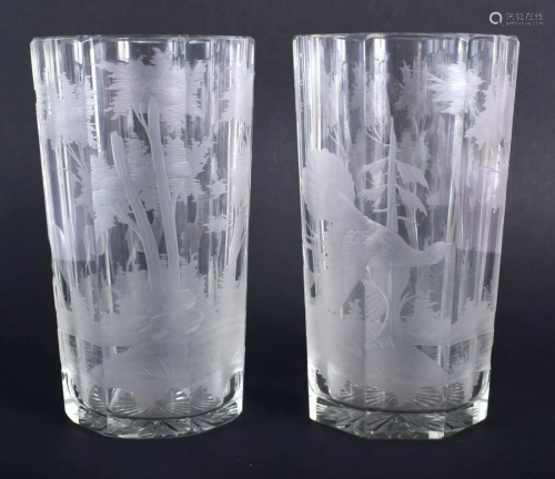 A PAIR OF BOHEMIAN ENGRAVED GLASSES decorated with