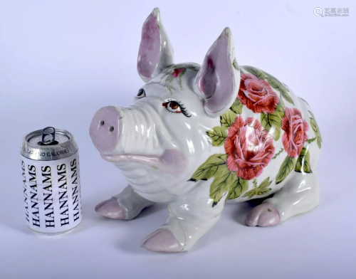 A LARGE VINTAGE SCOTTISH WEYMSS STYLE PIG painted with