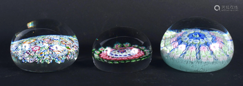 THREE VINTAGE EUROPEAN GLASS PAPERWEIGHTS. Largest 6.75