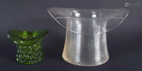 TWO ANTIQUE GLASS UPTURNED TOP HATS. 12 cm x 12 cm.
