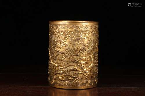 chinese gilt bronze brush pot