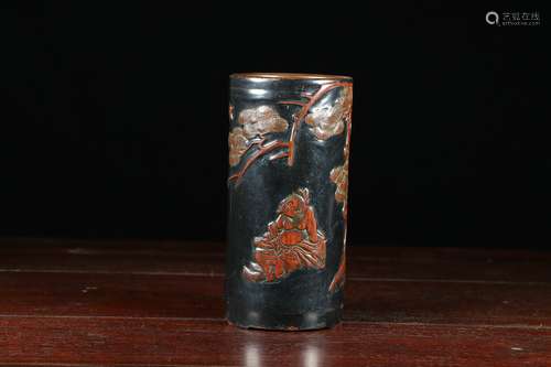 chinese lacquered bamboo brush pot