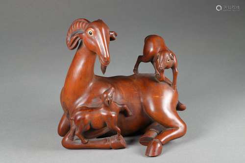 chinese boxwood carving of goat