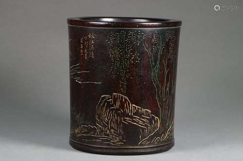 chinese red sandalwood brush pot