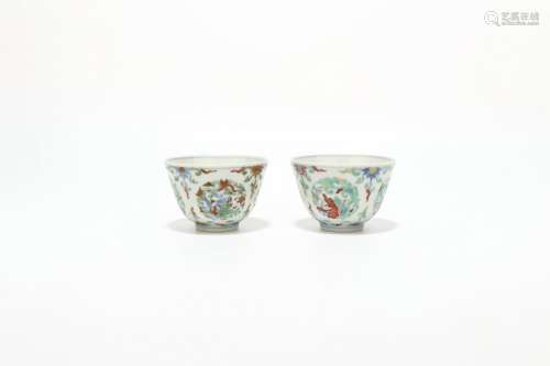 pair of chinese doucai porcelain cups