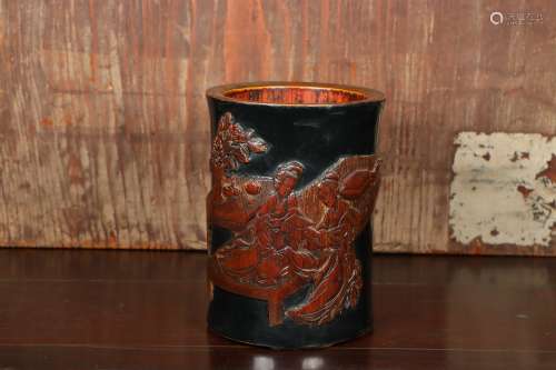 oversea backflow chinese lacquered bamboo brush pot