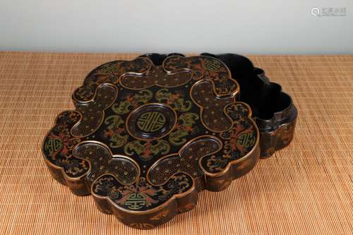 chinese black lacquer box with bats design