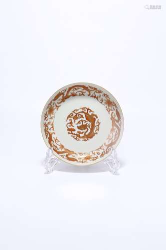 chinese red glazed porcelain dish