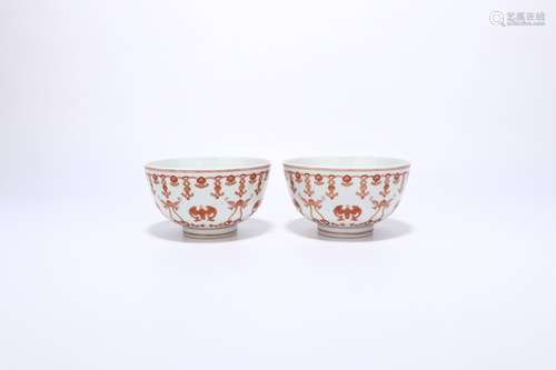 pair of chinese red glazed porcelain bowls