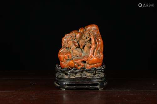 old collection chinese sandalwood rockery ornament