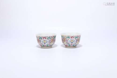 pair of chinese famille rose porcelain cups