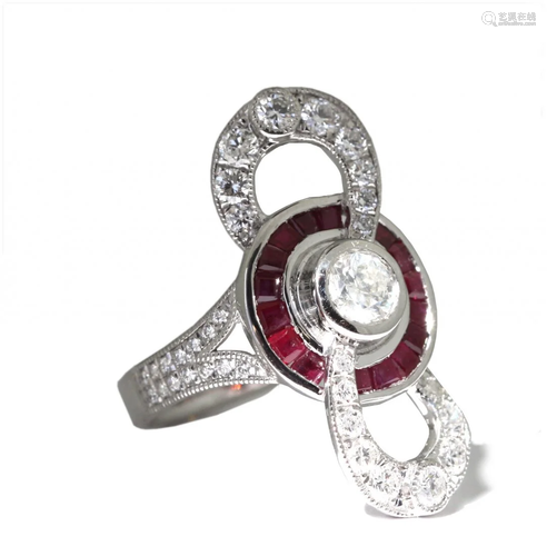 Platinum Diamond and Ruby Ring