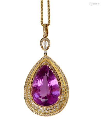 Kunzite and Diamond Pendant Necklace