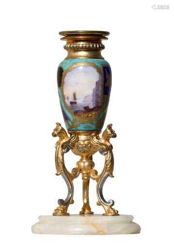 A French Gilt-bronze and Porcelain-mounted Candle Stick