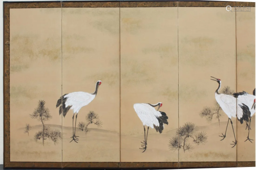 Elegant Japanese Six-Panel Screen, Meiji Period