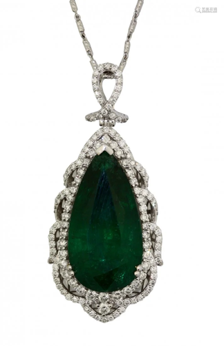 Emerald and Diamond Pendant Necklace