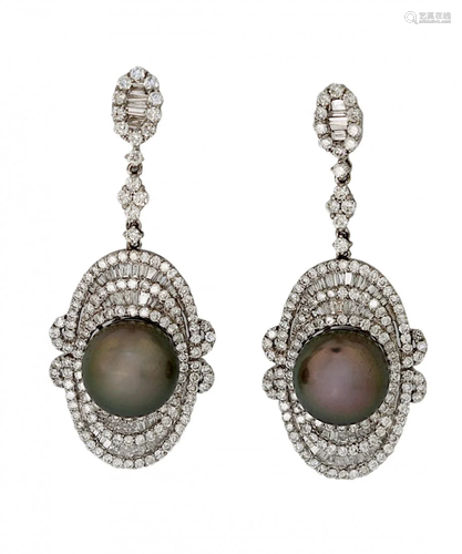 Tahitian Pearl and Diamond Earrings