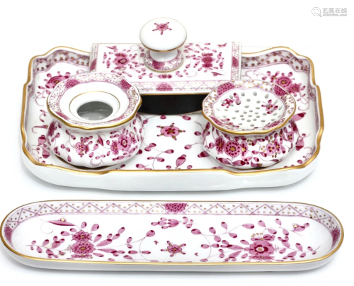 A Meissen Five Piece Porcelain Desk Set