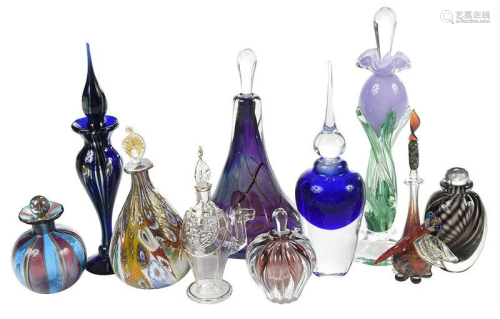 Ten Assorted Art Glass Studio Perfume Bottles
