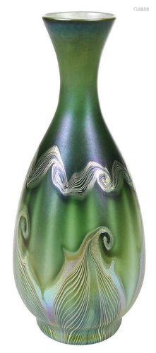 Quezal Iridescent Green Art Glass Vase