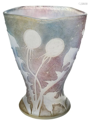 Daum Nancy Cameo Art Glass Dandelion Vase