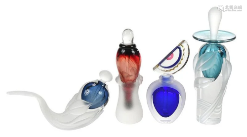 Four Signed Studio Glass Art Perfume Bottles