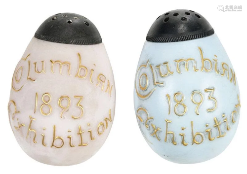Two Libbey Souvenir Glass Egg Form Salt Shakers