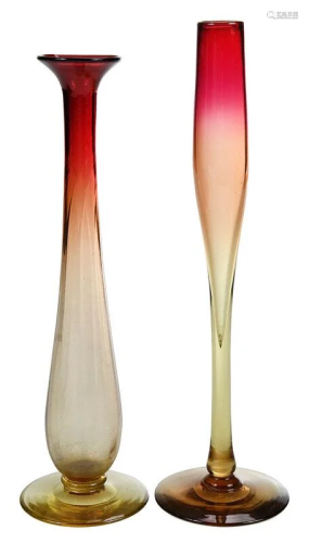 Two Libbey Amberina Tall Glass Bud Vases