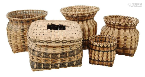 Five Agnes Welch Cherokee Baskets