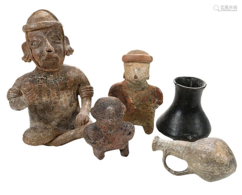 Five South American Pottery Vessels and Figures