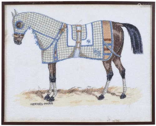 Framed Hermès Horse Print on Terry Cloth Towel