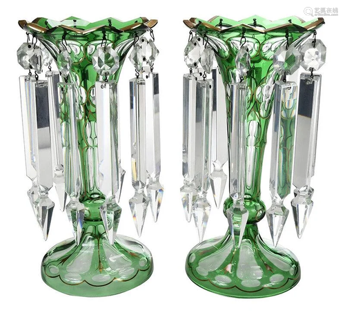 Pair of Green Bohemian Glass Lusters