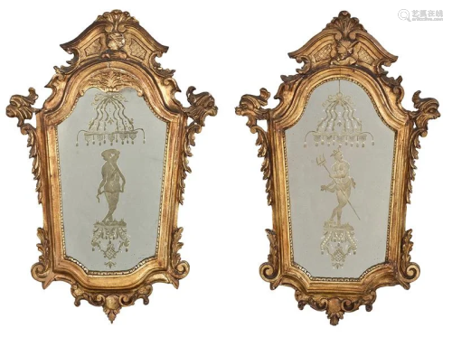 Pair of Venetian Style Carved and Gilt Mirrors