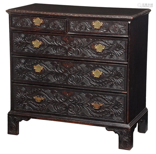 Georgian Carved Oak Five Drawer Chest