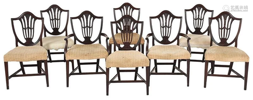 Set Eight Hepplewhite Style Shield Back Dining Chairs