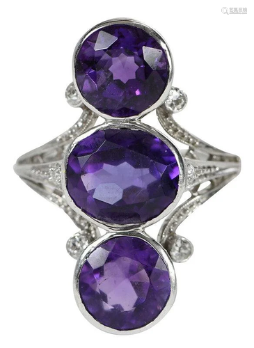 Platinum, Amethyst, and Diamond Ring