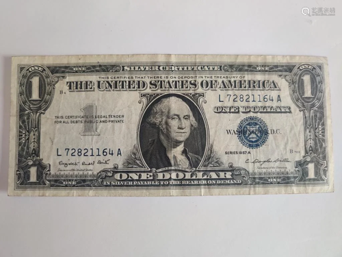 American 1 Dollar Bill Federal Reserve Note