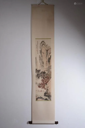 Chinese Ink Color Landscape Scroll Painting