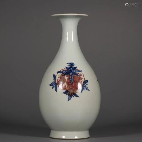 Chinese Blue&White Copper Red Porcelain Vase,Mark