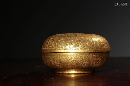 Chinese Engraved Gilt Bronze Perfumer Case