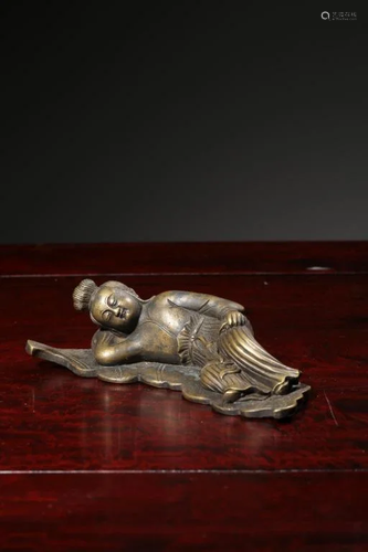 Qing Chinese Bronze Guanyin Paper Weight