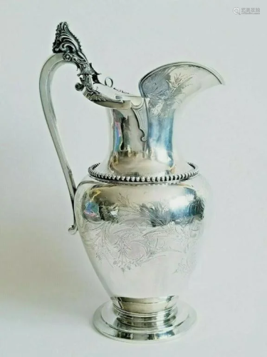 Lrg 19C Sterling Silver American Water Pitcher