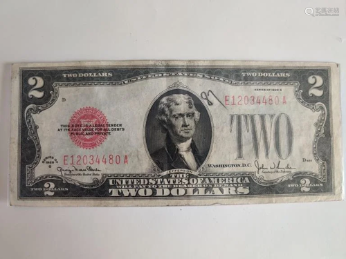 American $2 Dollar Bill Federal Reserve Note