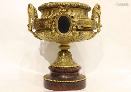 French Doral Bronze w marble Base, 19th.C