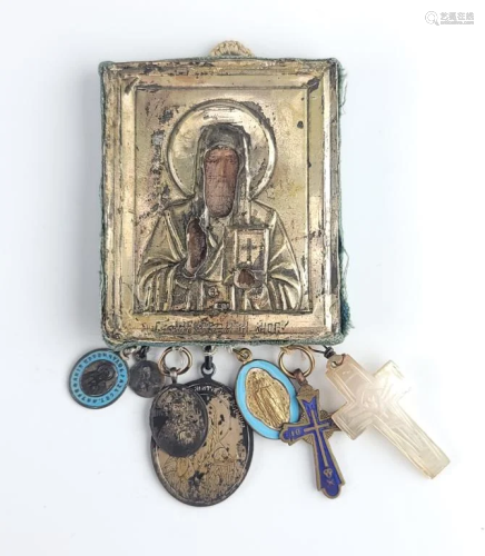 Antique Russian Silver Icon Cross Pendant