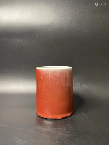 Chinese Red Glazed Porcelain Brushpot