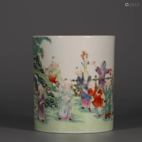 Chinese Famille Rose Porcelain Brushpot,Mark